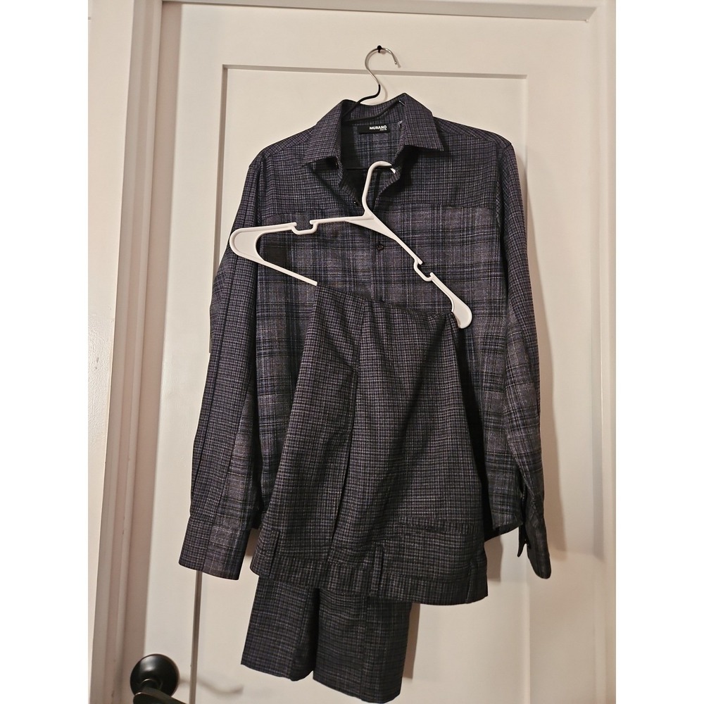 Men's Murano 2-Piece Suit Charcoal Gray/Blue Micro-Check Pattern Size M 30/32